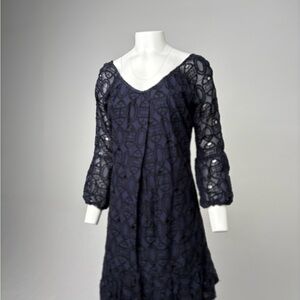 Chic Long Sleeve Navy Lace Dress